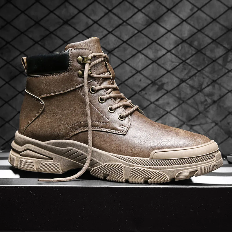 

Hot Martens Boots Men Casual Leather Booties Autumn Quality High Top Working Shoes Male Platform Ankle Boots Zapatos De Hombre