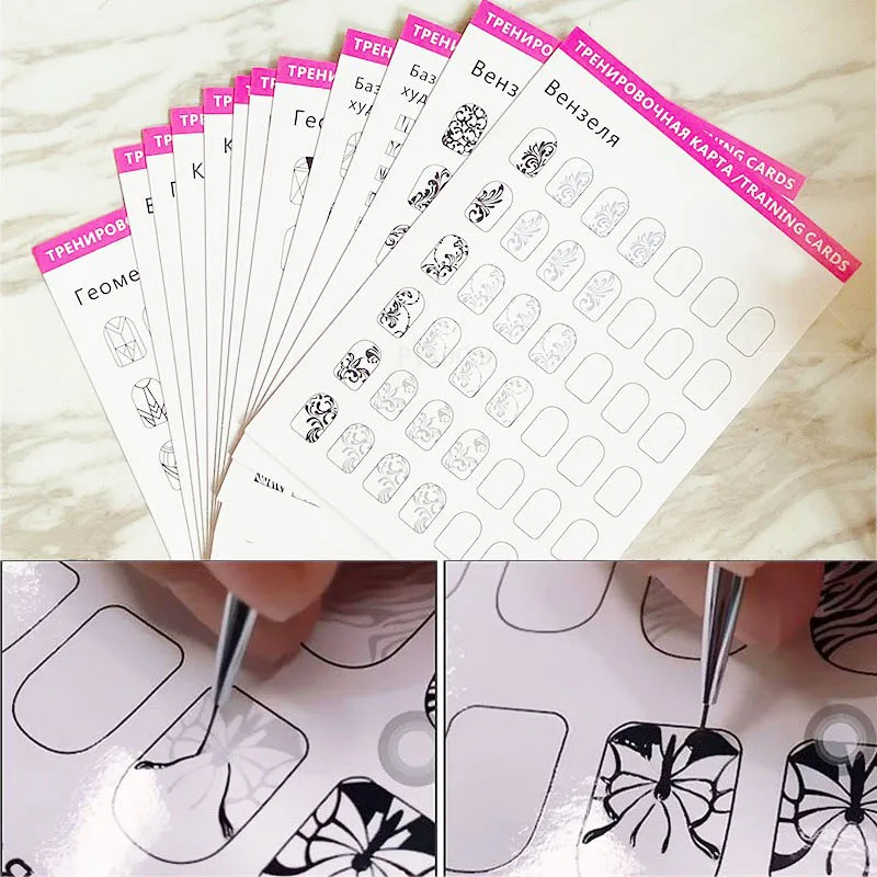 

12pcs Nail Art Practice Lines Drawing Painting Template Learning Book Easy To Clean Can Be Reused Manicure Tools For Beginner