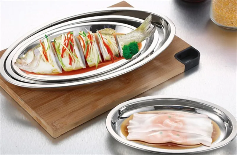 Овальная Толстая Рыбная тарелка из нержавеющей стали многофункциональное