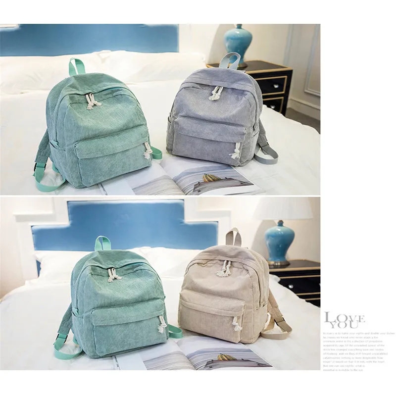

Preppy Style Soft Fabric Backpack Female Corduroy Design School Backpack For Teenage Girls Striped Backpack Women