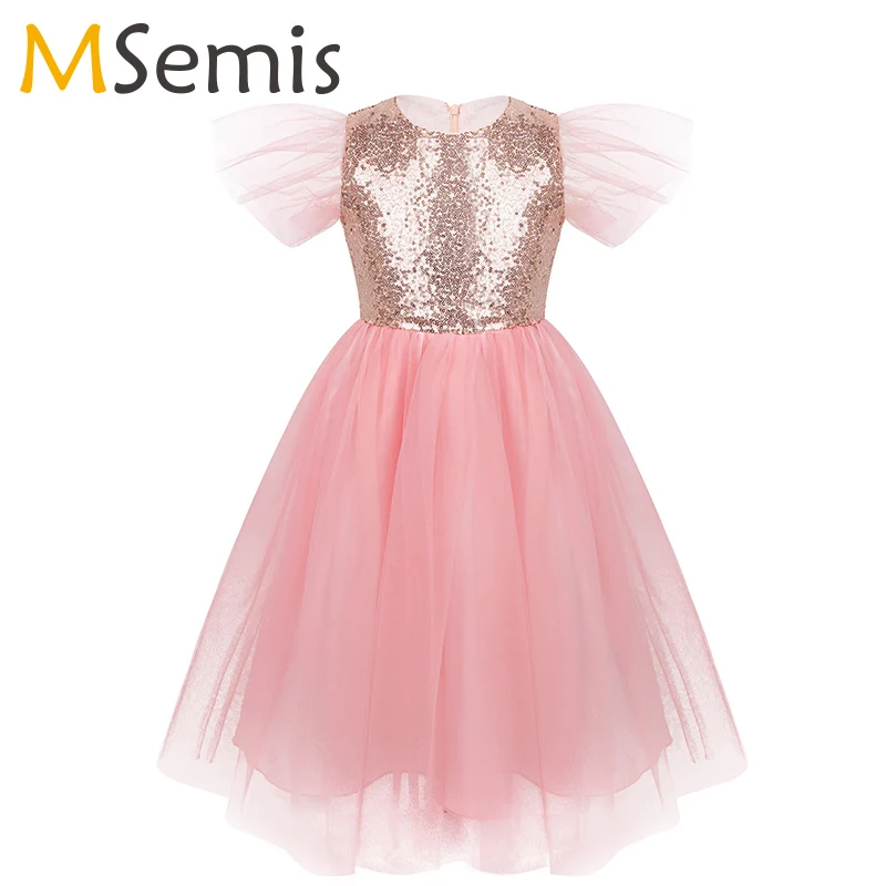 Платье с блестками для девочек цветочным узором Танцевальный костюм Детское