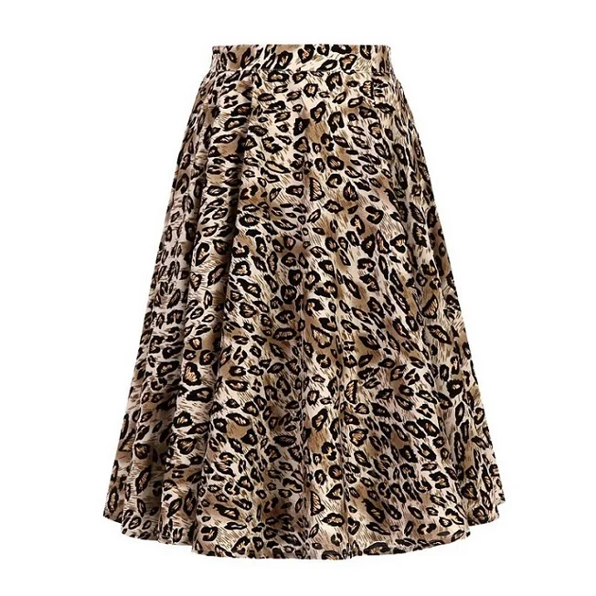 leopard skirt Женская юбка в горошек Хепберн, летняя, офисная, винтажная, элегантная, 50 s, 60 s, рокабилли, свинг, юбки для женщин, s, черная, красная, белая, школьная юбка - Цвет: leopard skirt