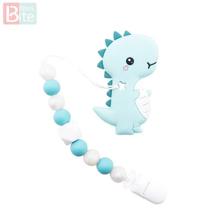 Green Dinosaur Укусы 1 шт. Детские Силиконовые Бусины пищевого качества динозавр Прорезыватель жемчуг силикон для Diy игрушка для кормления соска клип детский продукт - Цвет: Green Dinosaur