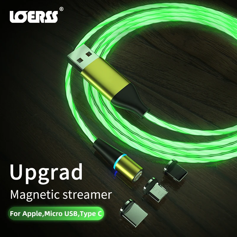 

Flowing Luminous LED Magnetic Cable Android Micro USB Type C Charger Cable for iPhone Samsung huawei Phones Charging Cable Cord