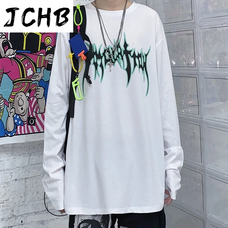 

2021 Couple T-shirt Fathion Cotton Long-sleeved Harajuku Style Street Dark Letter Printing Couple Simple Loose Women Vetement Fe