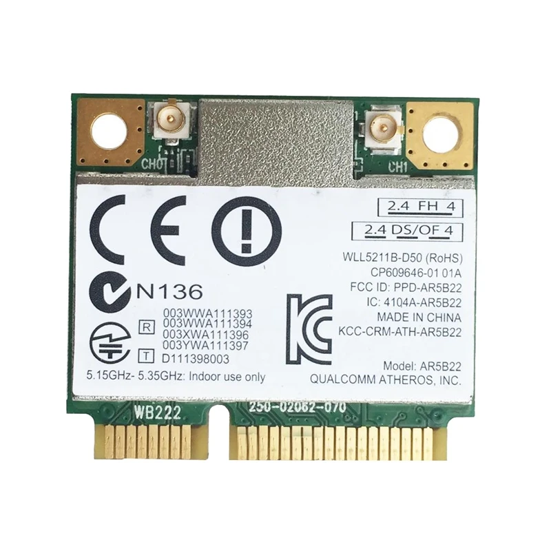 

AR9462 AR5B22 WB222 Half Mini PCIe 300 Мбит/с + Bluetooth4.0 WLAN Wi-Fi беспроводная карта