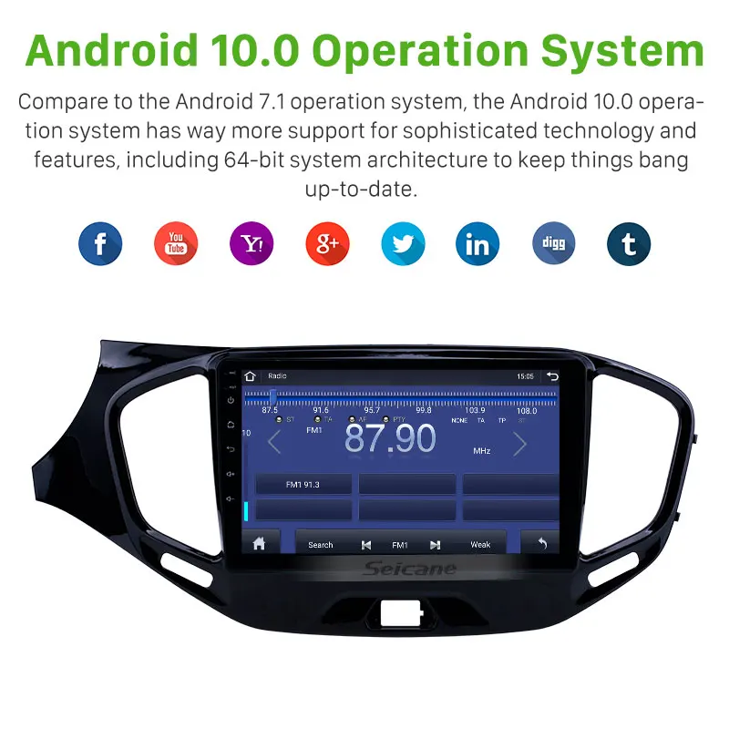 Автомагнитола Seicane 9 дюймов Android 10 0 4 + 64 ГБ GPS-навигация для LADA Vesta Cross Sport 2015-2020 2din