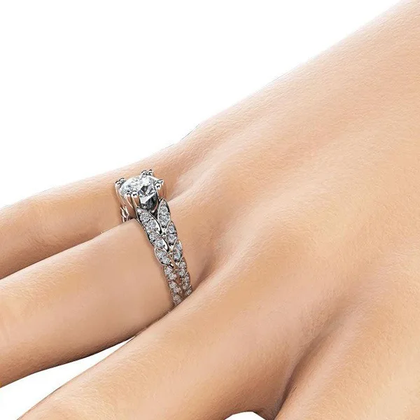 Vintage Ring Female Leaf Cubic Zirconia Round Stone Bridal Jewelry Wedding Engagement Elegant | Украшения и аксессуары