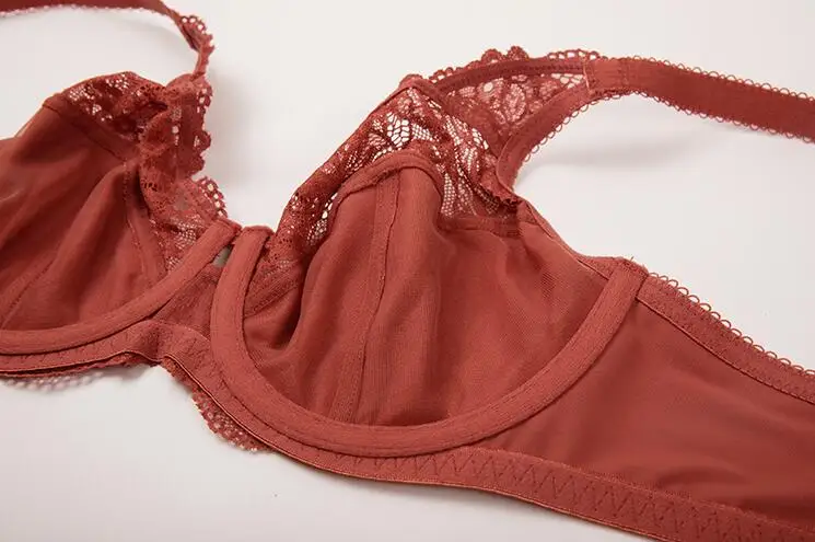 Women's Full Coverage Underwire Non-padded Lace Floral Embroidery Figure Minimizer Bra 34~44 E F G H | Женская одежда