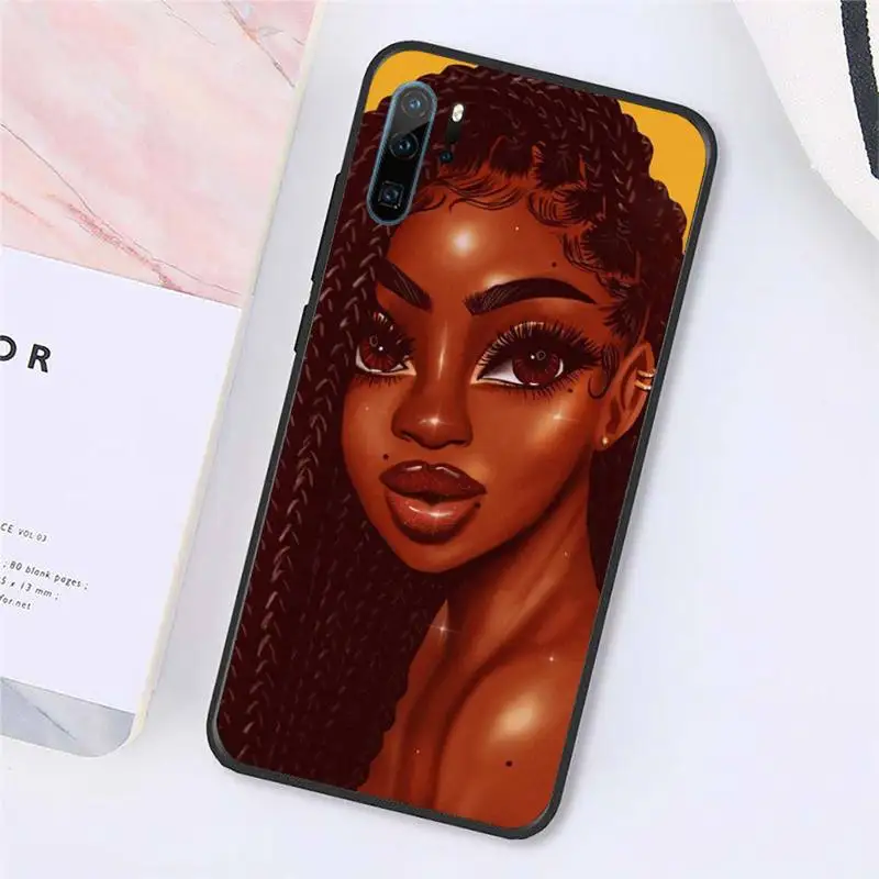 

African Beauty Afro Puffs Black Girl Phone Case For Huawei P9 P10 P20 P30 Pro Lite smart Mate 10 Lite 20 Y5 Y6 Y7 2018 2019