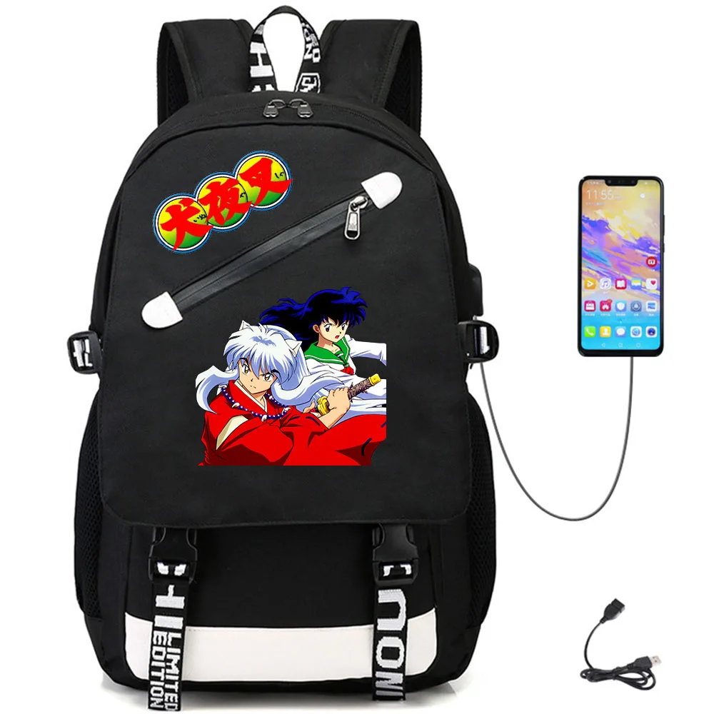 

Повседневная школьная сумка из ткани Оксфорд с принтом аниме InuYasha и USB, рюкзак для студентов, Высококачественная сумка для ноутбука