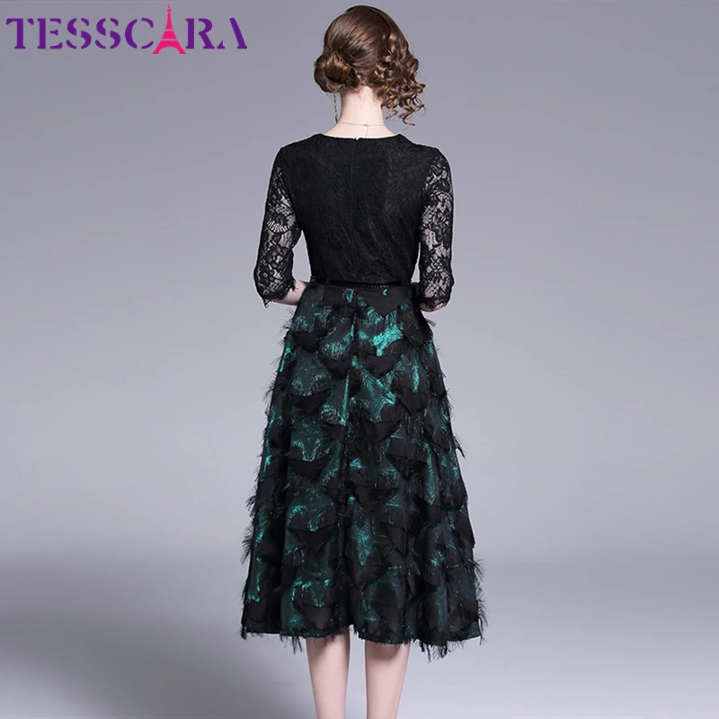 Женское осеннее элегантное Сетчатое платье TESSCARA с V образным вырезом женские