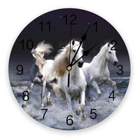 animal running white horse sea new wall clock fashion living room quartz watch modern home decoration round clocks