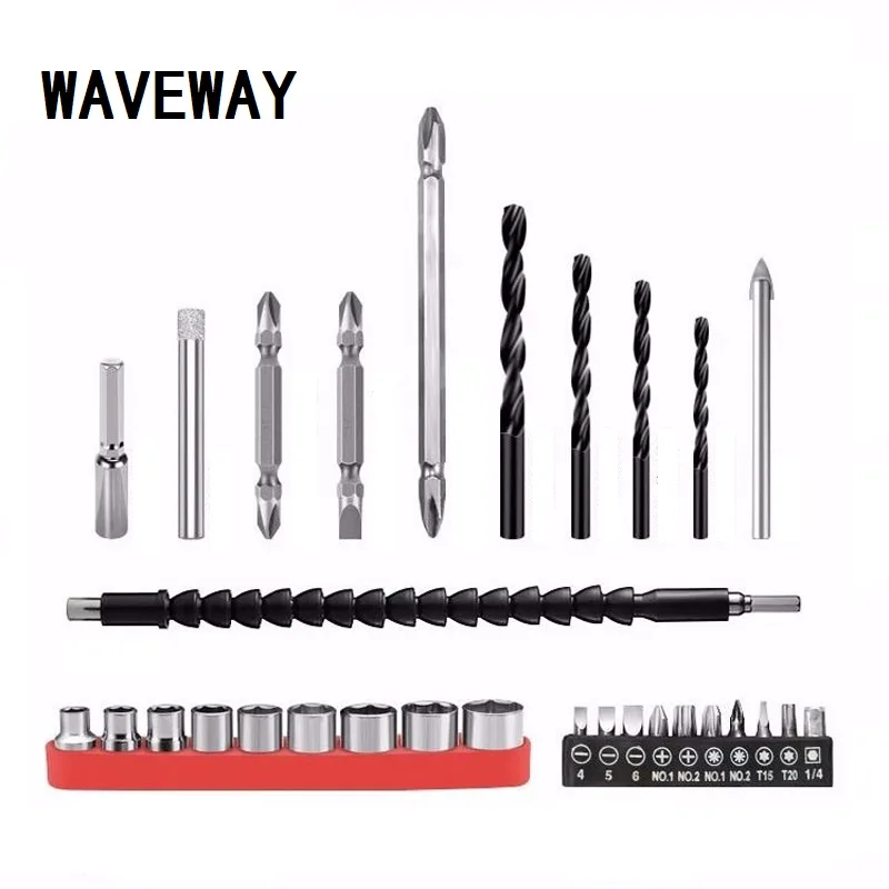 

WAVEWAY 30pcs/set Electric Screwdriver Drill Set Adjustable Ratchet Car Hand Tools Socket Wrenches Strong Torque Spanners Set