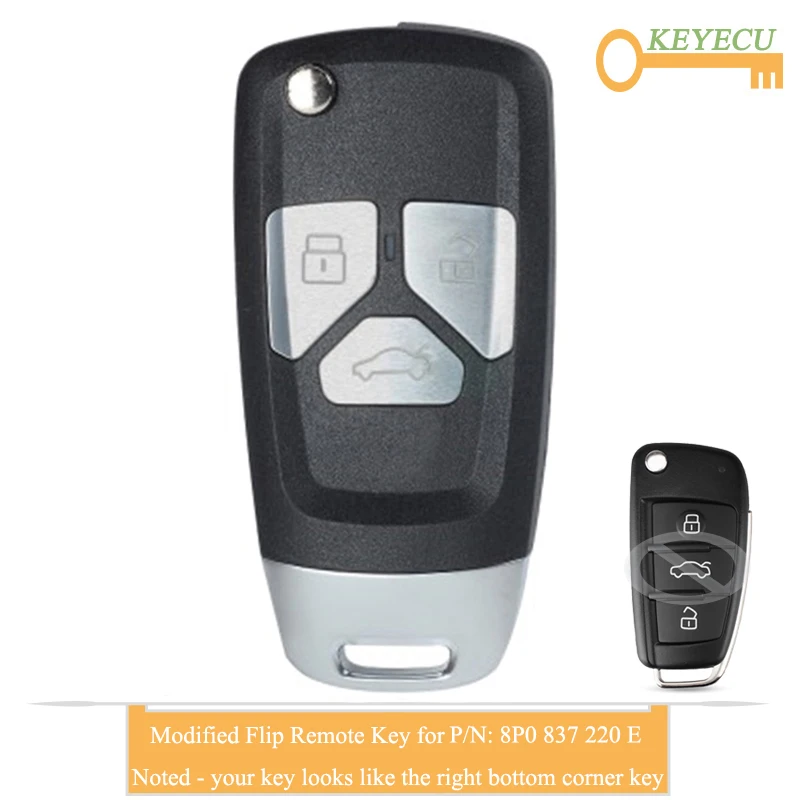 KEYECU обновленный Автомобильный ключ-раскладушка для Audi TT A3 2007 2008 2009 2010 Fob 3 кнопки-315