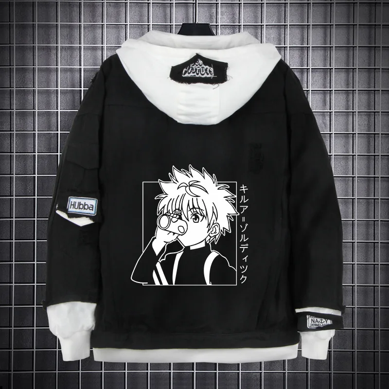 

Anime Costume Jeans Killua Zoldyck Cosplay Denim Jacket Black Autumn Spring Hooded Outwear