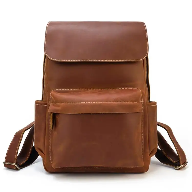 1 Light Brown Luuafn Crazy horse кожаный мужской женский рюкзак из коровьей кожи для ноутбука, рюкзак для путешествий, винтажный школьный рюкзак из натуральной кожи, рюкзак - Цвет: 1 Light Brown