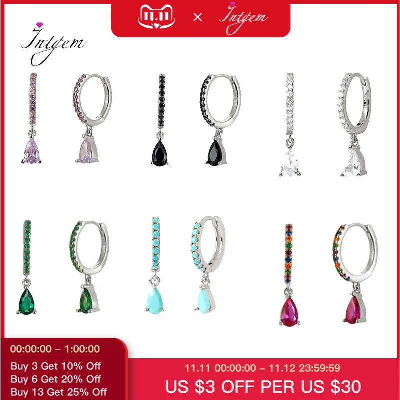 

925 Sterling Silver Earrings INS Geometric Water Drop Diamond Celi French Earrings Hoop Female Fashion Jewelry Gifts Wholesale
