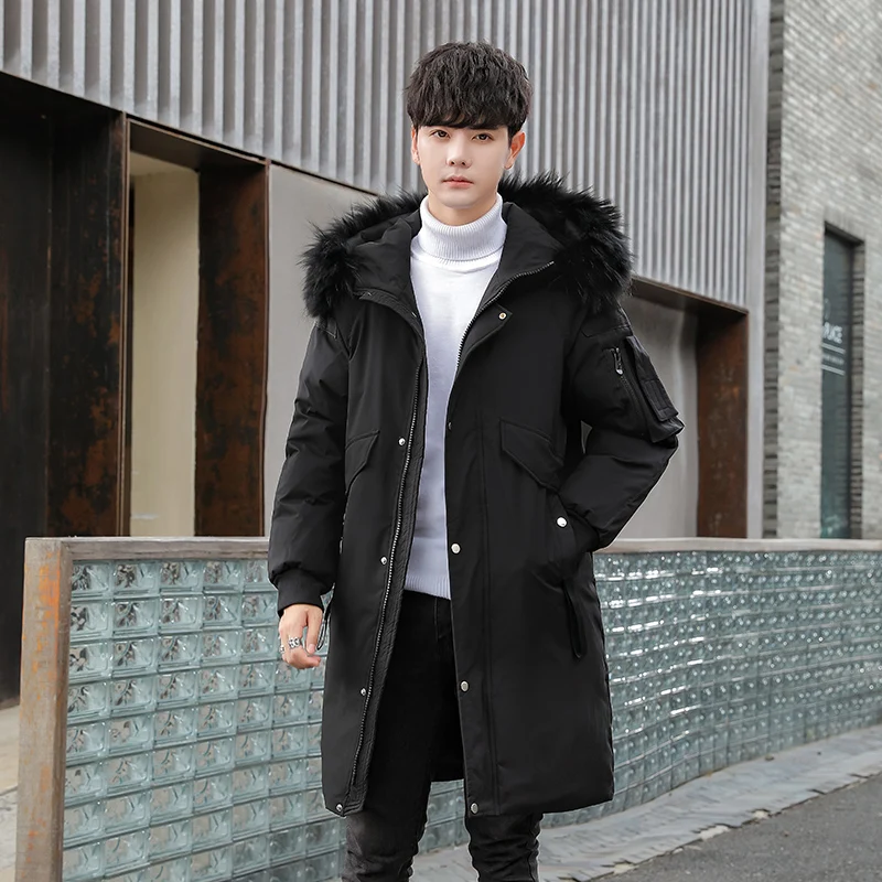 

White Duck Down Winter Jacket Men Parka Long Thick Warm Fur Collar Windproof Padded Male Puffer Coats Windbreakers Dropshipping