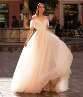 champagne wedding dresses plus size 2020 beading off shoulder lace up tulle bridal gowns princess party dress vestidos de noiva