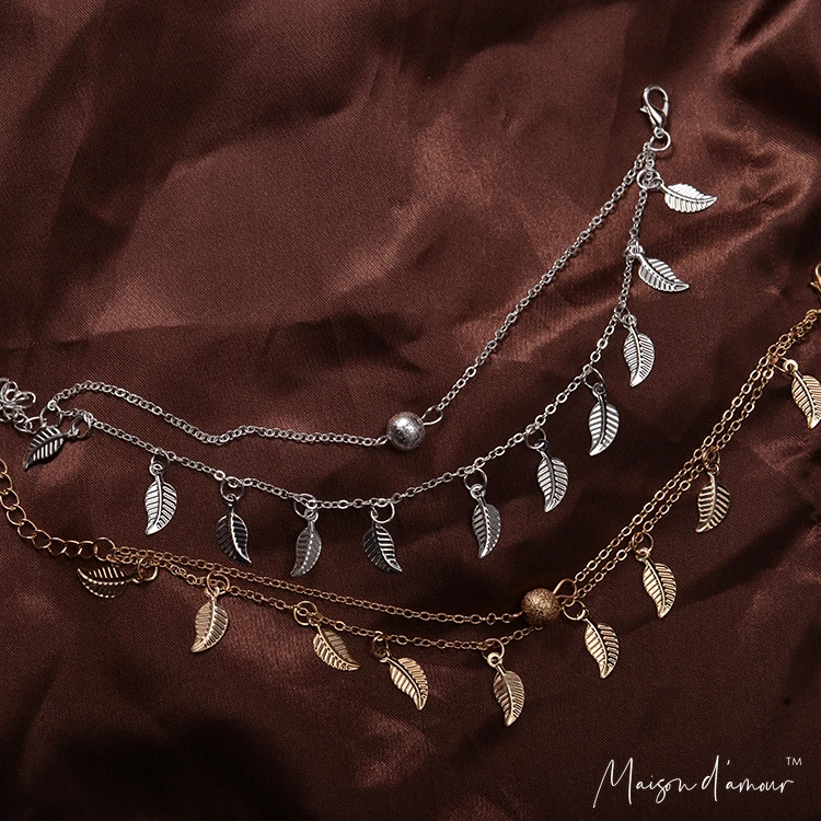 Wholesale Bohemia 2 Layers Gold Silver Plating Leave Charms Anklets Women Jewelry |