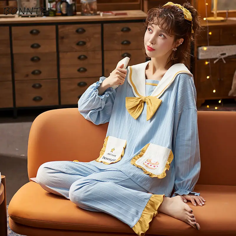 

Pajama Sets Women Chic Lovely Soft Ins Fashion Oversize Ladies 2 Piece Loungewear Pajamas Preppy Spring Fall Femme Sleepwear New