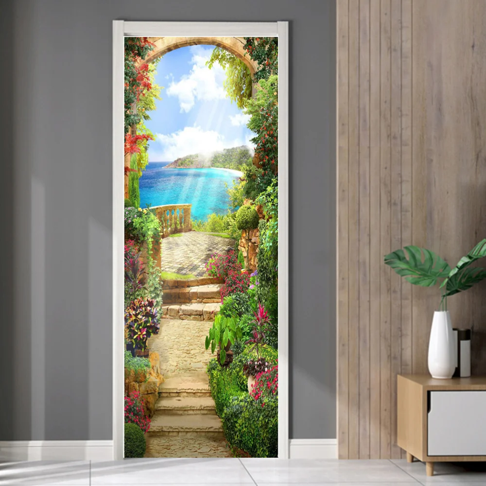 

2pcs in 1 Set Refurbished PVC Wallpaper Special Landscape Series 3D Simulation Door Wall Sticker for Living Room 200x45x0.5cm(As