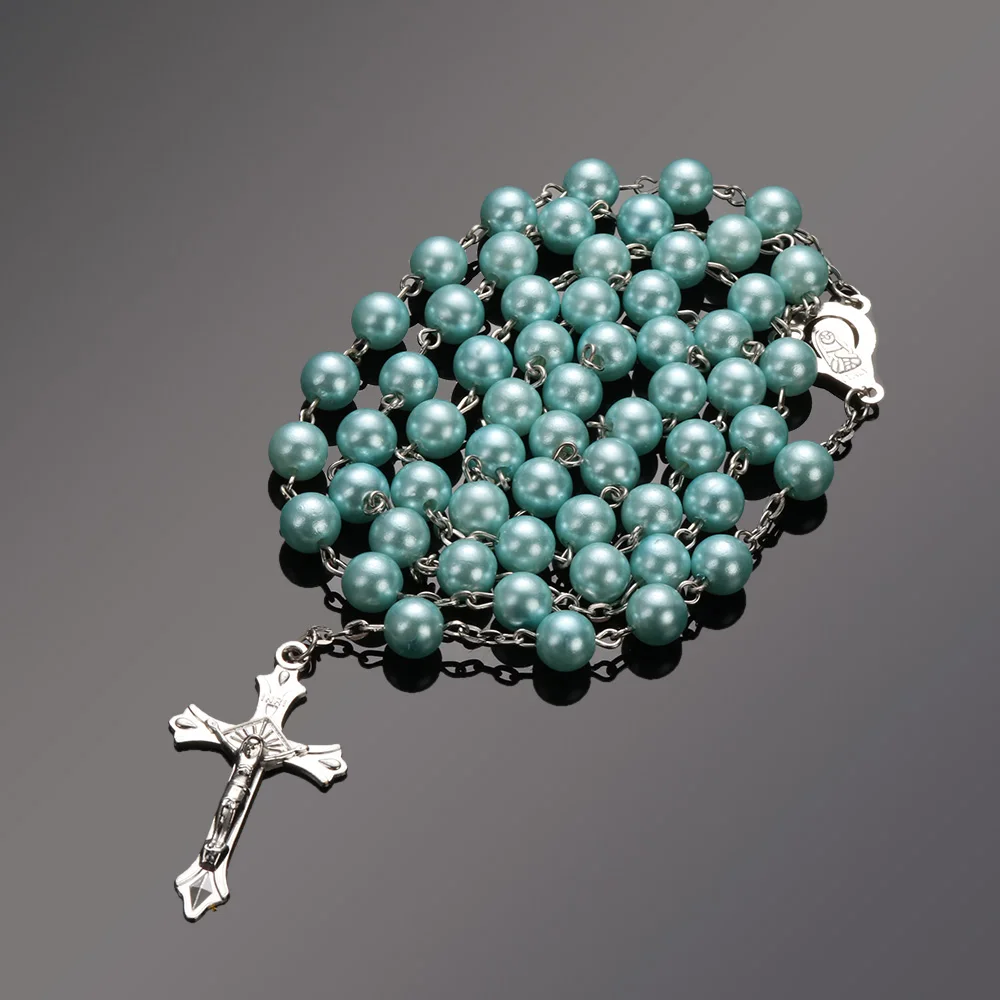 

2020 New Fashion Handmade Round Glass Bead Catholic Rosary Quality Bead Cross Necklace Beads Cross Religious Pendants Necklace