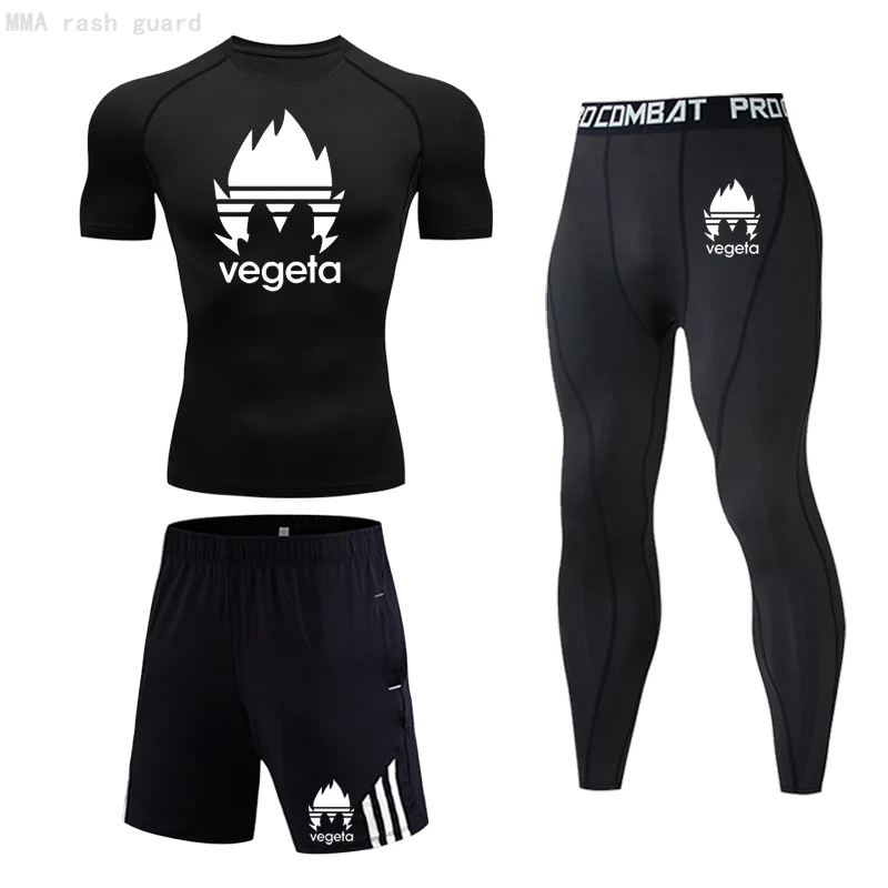 

Gym Suit Men Running Short Sleeve Top T-shirt Summer Workout Clothing 3 Piece Sports Set Quick Dry Jogging Suits Men Tracksuit