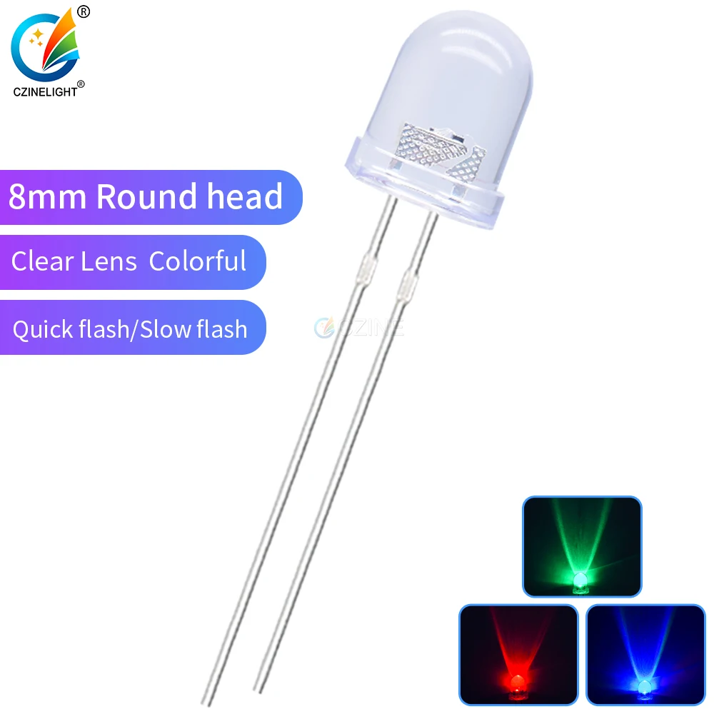 500pcs/Bag Czinelight F8 Fast/slow Flash Lamp Beads Clear Lens 8mm Rgb Led Emitting Diode