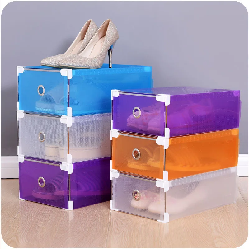 Shoe Box Closet Storage Organizer Transparent Plastic Stackable Shoe Boxes Case Storage Container Office Foldable Clear Drawer