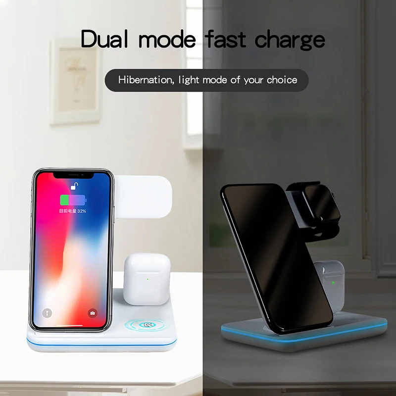 3 в 1 Беспроводное зарядное устройство для iPhone 11 PRO XS MAX Samsung быстрая Беспроводная