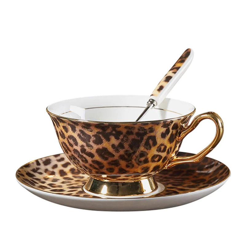 

CLASSIC LEOPARD-STYLE COFFEE CUP BONE CHINA TEA CUP SET EUROPEAN HAND GOLD-PLATED AFTERNOON TEA COFFEE CUP FLOWER TEA DRINKWARE