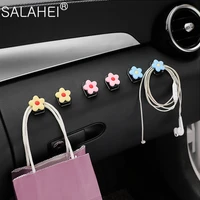 2pcs 5 color cute sunshine little flowers universal car hooks usb cable headphone key storage car adhesive hook hanger mini