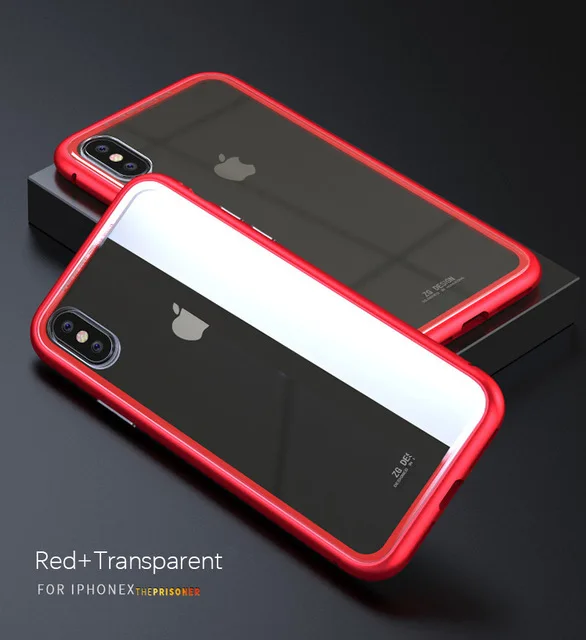 Clear Red Магнитный адсорбционный чехол для телефона для iPhone 11 11 Pro Max XS XR закаленное стекло магнит флип-чехол для iPhone 8 8 Plus 6 6S - Цвет: Clear Red