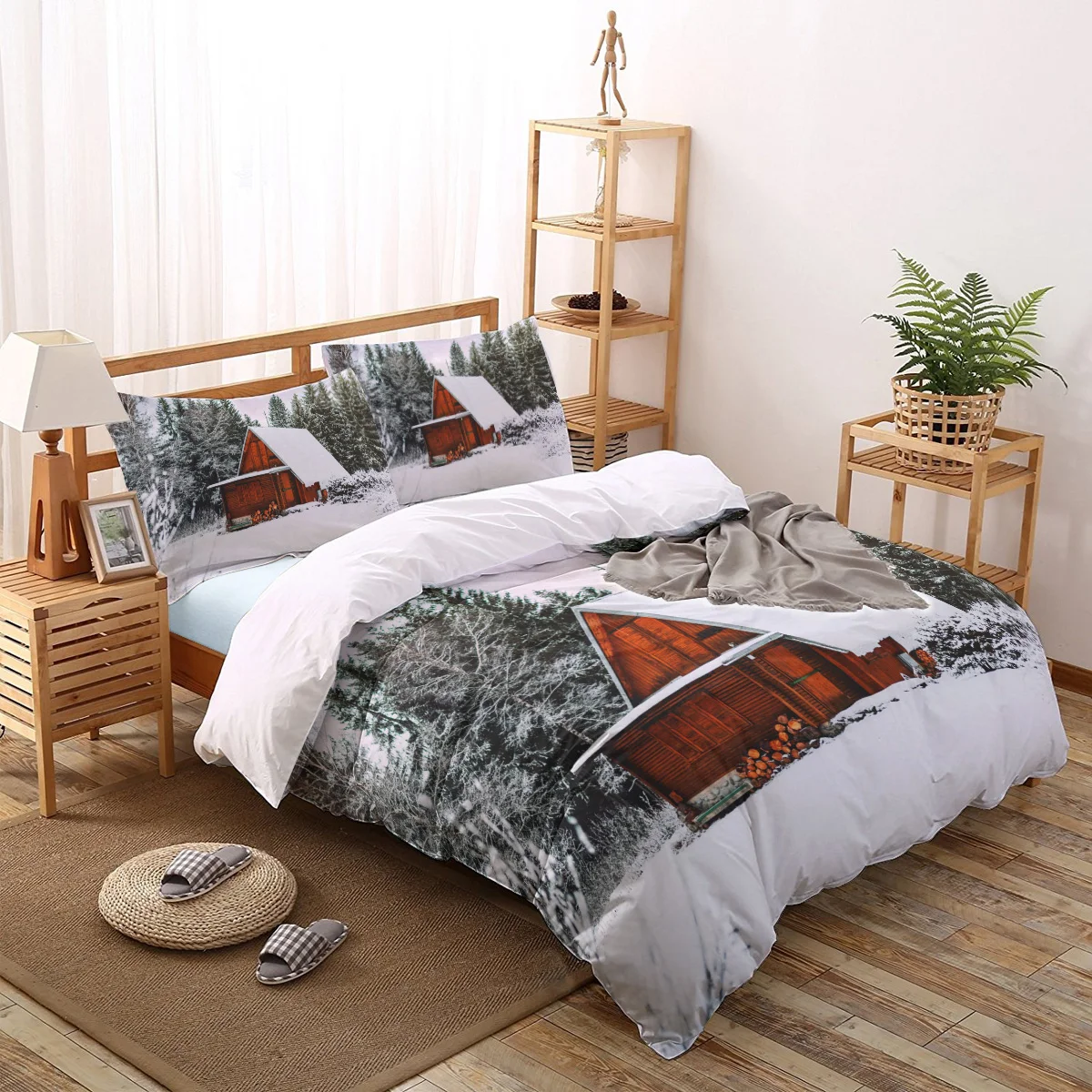 

Winter Cabin Scenery Bedding Set For Home Duvet Cover Set Bedclothes Bed Linens Sheet Queen King Size Qulit Covers