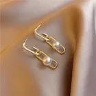 Серьги женские Геометрические с искусственным жемчугом, на цепочке, модные корейские драгоценности, 2021