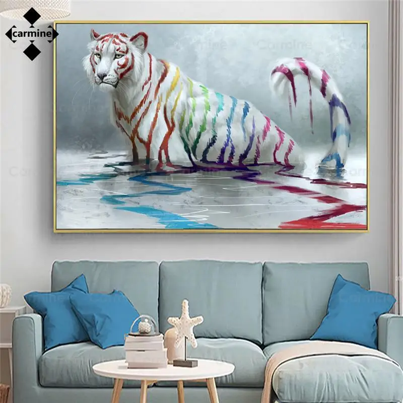 

Скандинавский домашний декор, белый тигр, искусственные красочные полосы, стены, животные, холст, живопись, Декор