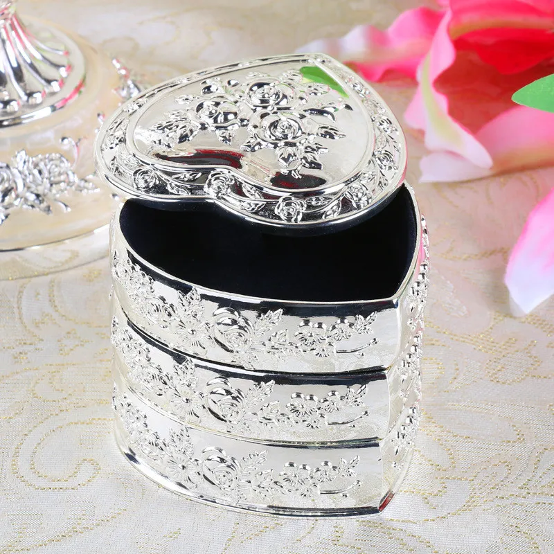 Creative European Style Retro Multi-Layer Rotating Jewelry Box High-End Exquisite Desktop Storage Heart-Shaped Jewelry Box