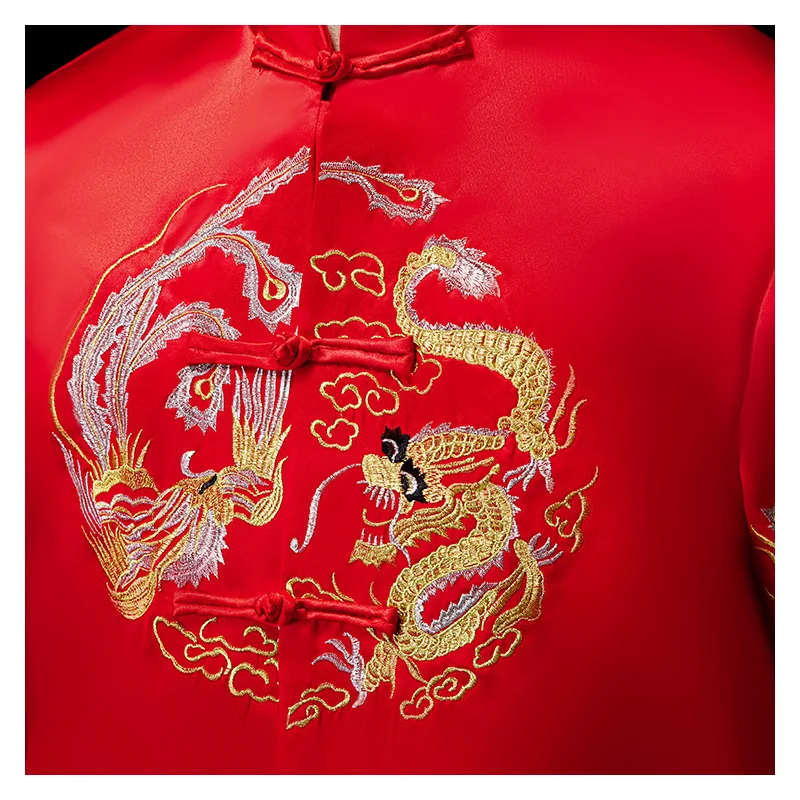 

Red Groom Vintage Loose Cheongsam Traditional Chinese Wedding Gown Satin Qipao Embroidery Dragon Costume Vestido Oriental Mens