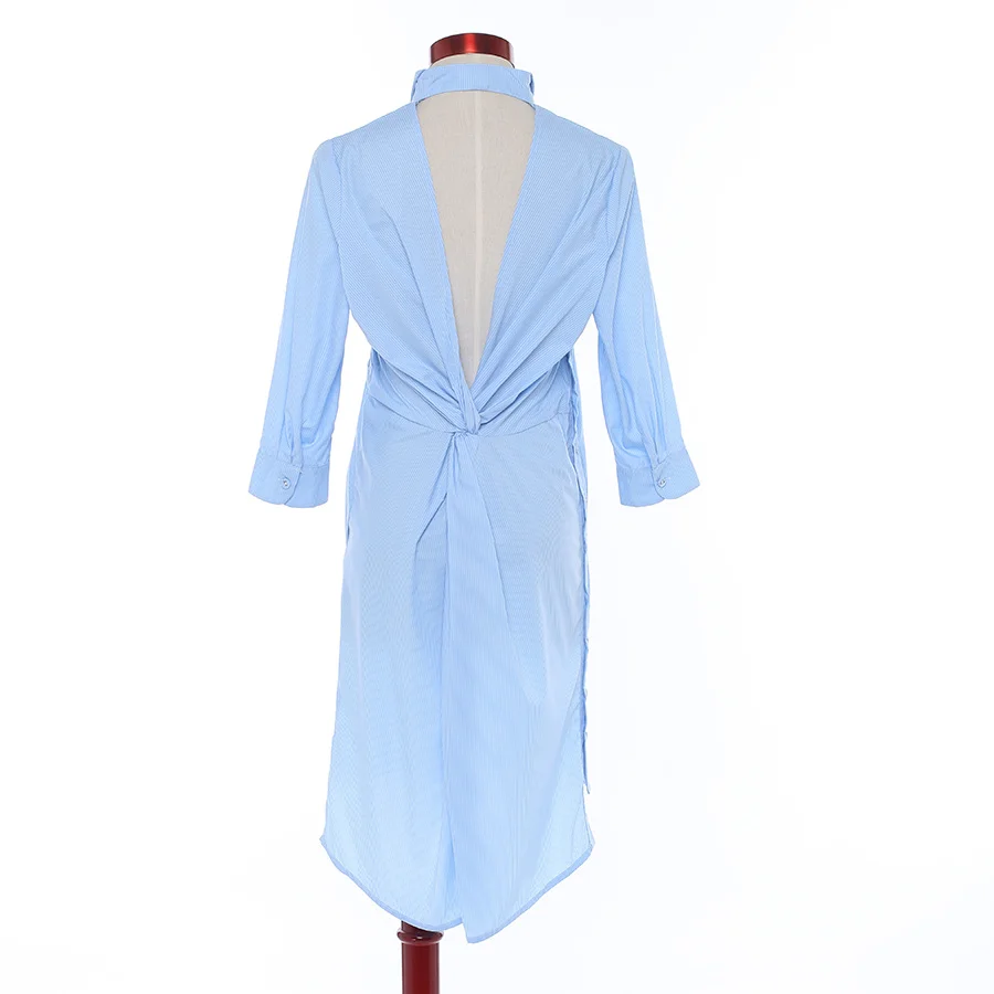 

HIGH QUALITY New 2021 Designer Runway Dress Women's Novelty Back V Hollow Out Asymmetrical Shirt Dress
