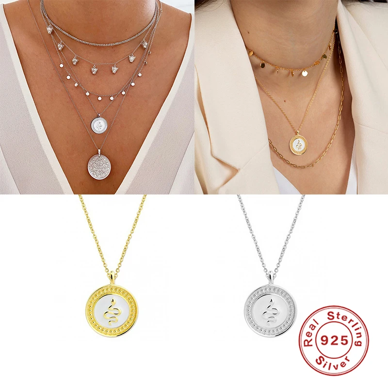 

S925 Sterling Silver Personalized Snake Pendant Choker Necklace For Woman Lovers' Daughter Charm Clavicle Chain Collares G3