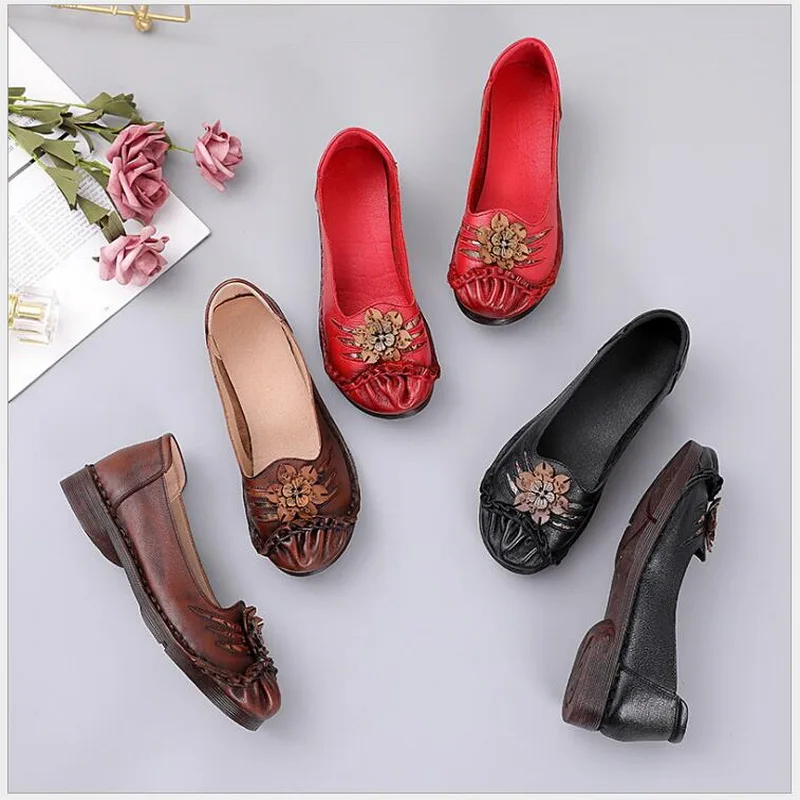 Women Flats Shoes 2020 Genuine Leather Autumn Handmade Comfortable Shoes Women Loafers Summer Soft Leather Shoes