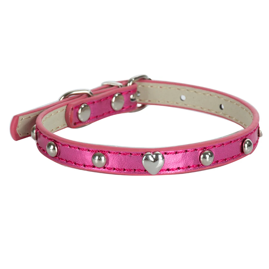 pink Розничная кошка воротник Розовый и красный цвет фиолетовый, черный белого и синего цвета кожаный ошейник для кошек в форме сердца шипованных Малый домашних животных - Цвет: pink