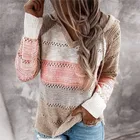 Женский свитер с капюшоном, осенний вязаный пуловер с v-образным вырезом и длинными рукавами, повседневный гофрированный свитер, мягкая тонкая женская трикотажная одежда в стиле пэчворк