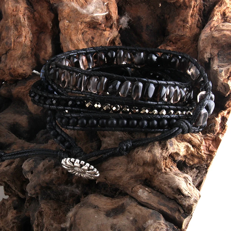 Модный богемный браслет MD Handma в стиле бохо тигровый глаз и черный оникс смешанные