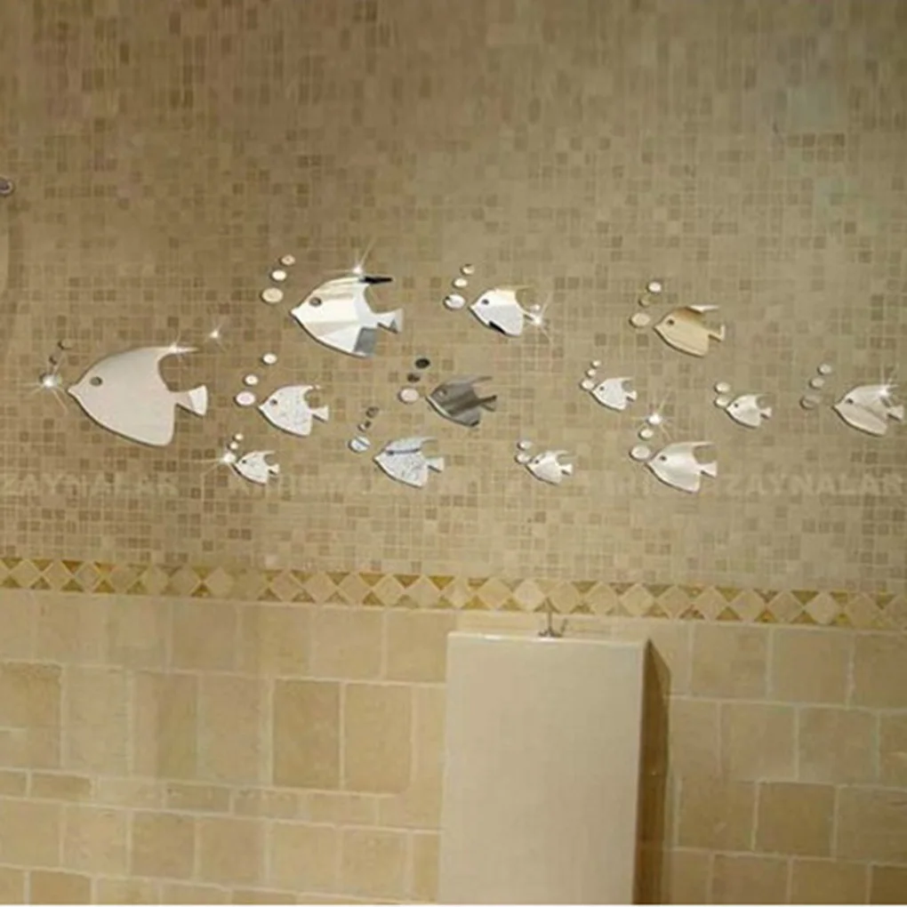 Съемные морские рыбки пузырьки стикер на стену 3D Зеркальная Наклейка s Настенная