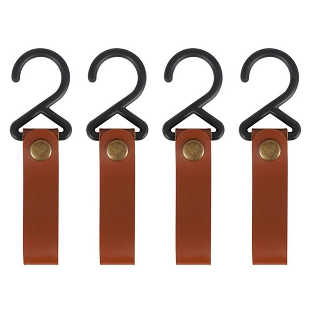 

1/2/4pcs Outdoor PU Leather Hook Camping Tripod Clothes Storage Hanger Rack Kit 2X7cm Portable Outdoor Kitchenware Accessories
