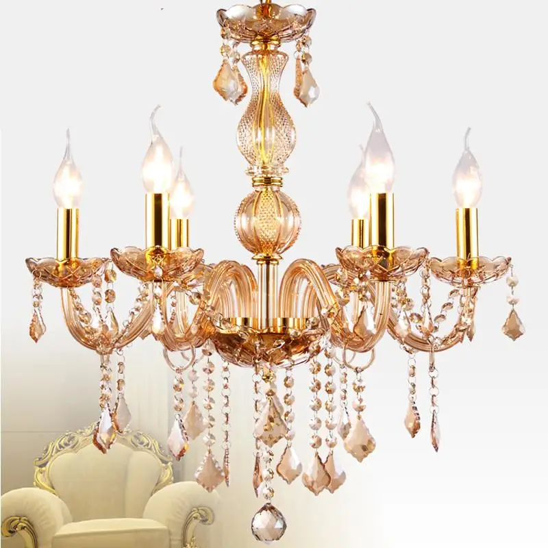 

Modern chandelier lighting crystal hanglamp Bedroom Living room lustres de sala 6 Arm Gold Color Crystal chandelier crystal lamp