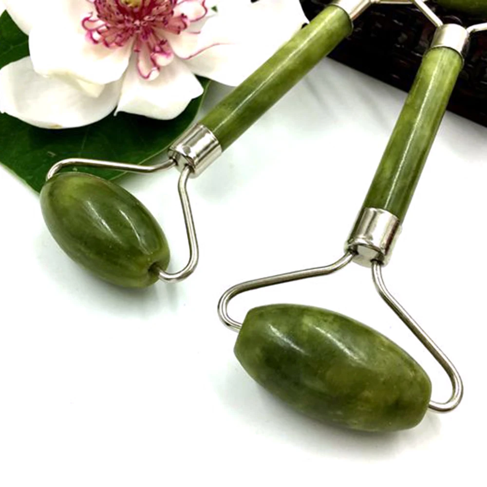 Массажный ролик для лица с двойными головками Нефритовый камень подтяжка